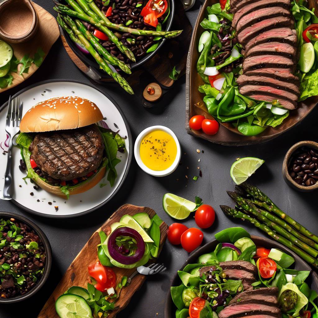 Steak Salad and Black Bean Burgers with Roasted Asparagus