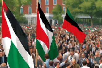 Protesters display large Palestinian flag on DC Hilton hosting White House Correspondents Dinner