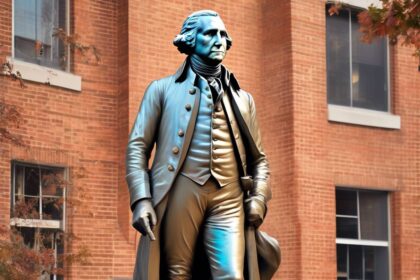 George Washington statue at George Washington Elementary School in Washington, DC, vandalized and left uncovered for several days before being concealed following criticism of Democratic mayor